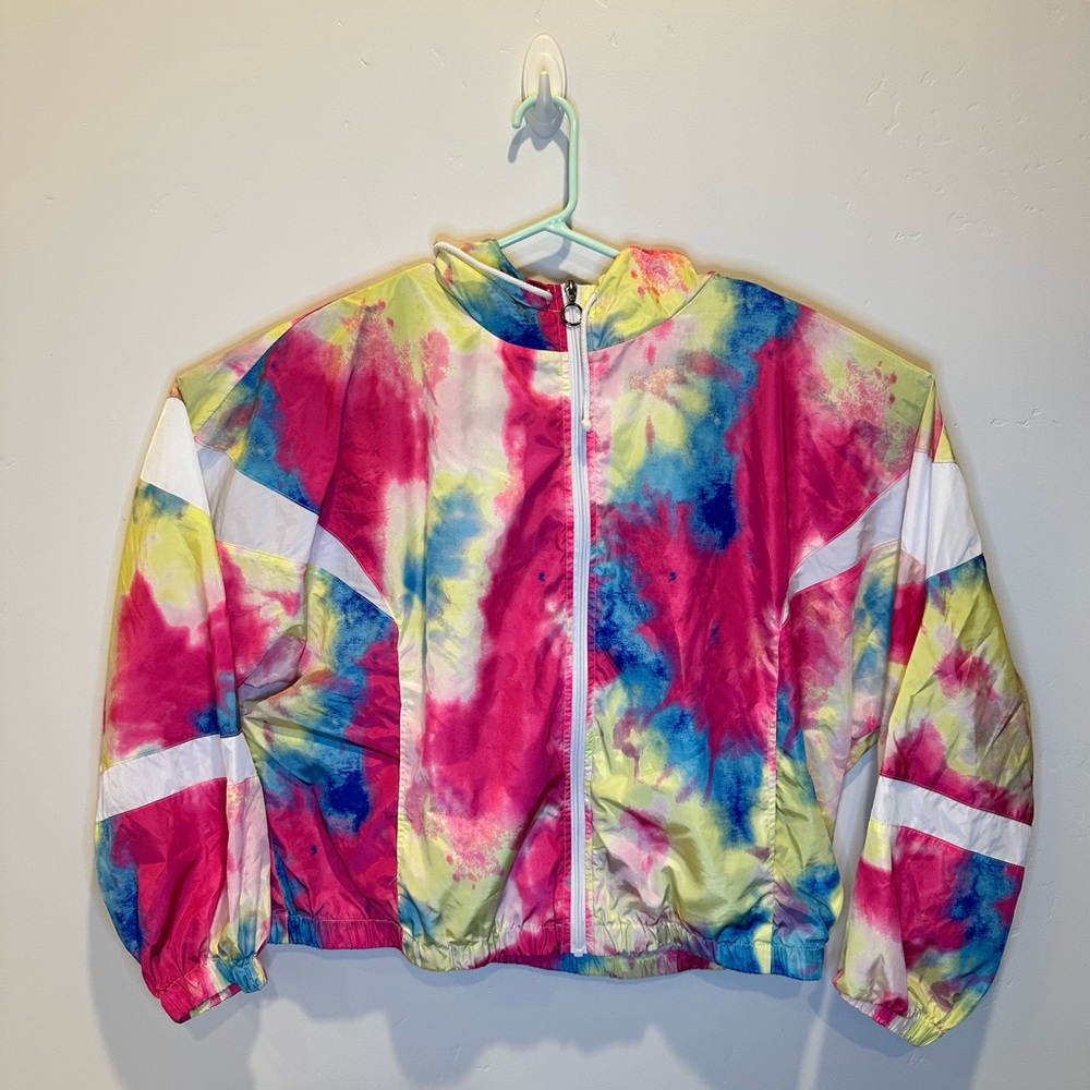 Women’s Colorful Rainbow Tie-Dye Windbreaker Jacket Size 3XL